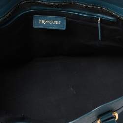 Pre Owned Yves Saint Laurent Paris Teal Blue Leather Large Y Cabas Chyc Tote