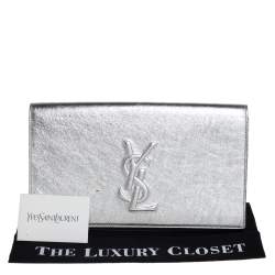 Pre Owned حقيبة كلتش أيف سان لوران بل دو جور جلد لامعة فضي