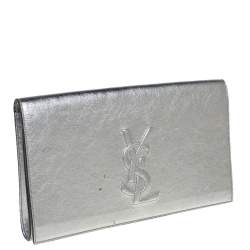 Pre Owned حقيبة كلتش أيف سان لوران بل دو جور جلد لامعة فضي