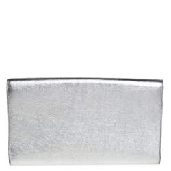 Pre Owned حقيبة كلتش أيف سان لوران بل دو جور جلد لامعة فضي