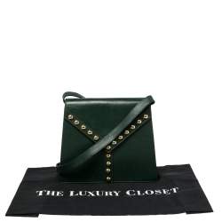 Pre Owned Yves Saint Laurent Green Leather Y Studded Flap Shoulder Bag