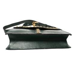 Pre Owned Yves Saint Laurent Green Leather Y Studded Flap Shoulder Bag