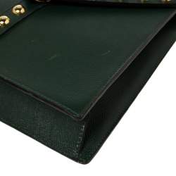 Pre Owned Yves Saint Laurent Green Leather Y Studded Flap Shoulder Bag