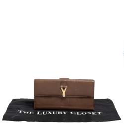 Yves Saint Laurent Brown Leather Y Ligne Flap Continental Wallet