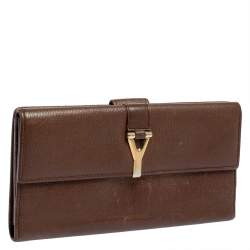 Yves Saint Laurent Brown Leather Y Ligne Flap Continental Wallet