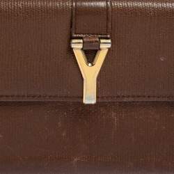 Yves Saint Laurent Brown Leather Y Ligne Flap Continental Wallet