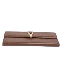 Yves Saint Laurent Brown Leather Y Ligne Flap Continental Wallet