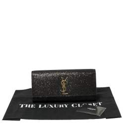 Pre Owned Saint Laurent Black Glitter Fabric Cassandre Clutch