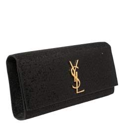 Pre Owned Saint Laurent Black Glitter Fabric Cassandre Clutch