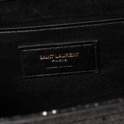 Pre Owned Saint Laurent Black Glitter Fabric Cassandre Clutch