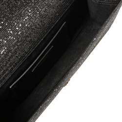 Pre Owned Saint Laurent Black Glitter Fabric Cassandre Clutch