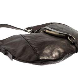 Pre Owned Yves Saint Laurent Metallic Black Leather Shangrila Mombasa Hobo