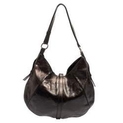 Pre Owned Yves Saint Laurent Metallic Black Leather Shangrila Mombasa Hobo