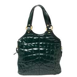 Pre Owned Yves Saint Laurent Green Croc Embossed Patent Leather Tribute Tote