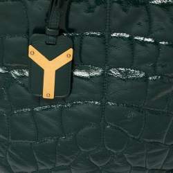 Pre Owned Yves Saint Laurent Green Croc Embossed Patent Leather Tribute Tote