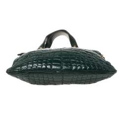 Pre Owned Yves Saint Laurent Green Croc Embossed Patent Leather Tribute Tote