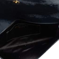 Pre Owned Yves Saint Laurent Dark Teal Patent Leather Belle De Jour Flap Clutch