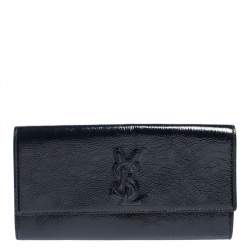 Pre Owned Yves Saint Laurent Dark Teal Patent Leather Belle De Jour Flap Clutch