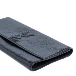 Pre Owned Yves Saint Laurent Dark Teal Patent Leather Belle De Jour Flap Clutch
