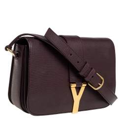 Pre Owned Yves Saint Laurent Dark Burgundy Leather Medium Chyc Flap Bag