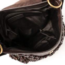 Pre Owned Yves Saint Laurent Mocha Brown Leather and Suede Beaded Fringed Shoulder Bag