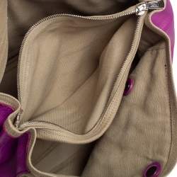 Pre Owned Yves Saint Laurent Magenta Leather and Canvas Muse Two Satchel