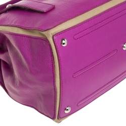 Pre Owned Yves Saint Laurent Magenta Leather and Canvas Muse Two Satchel