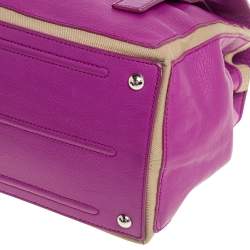 Pre Owned Yves Saint Laurent Magenta Leather and Canvas Muse Two Satchel