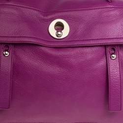 Pre Owned Yves Saint Laurent Magenta Leather and Canvas Muse Two Satchel