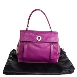 Pre Owned Yves Saint Laurent Magenta Leather and Canvas Muse Two Satchel