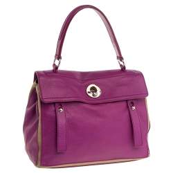 Pre Owned Yves Saint Laurent Magenta Leather and Canvas Muse Two Satchel