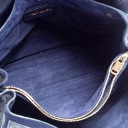 Pre Owned حقيبة ساتشل ايف سان لوران موس تو جلد نعام أزرق كحلي 