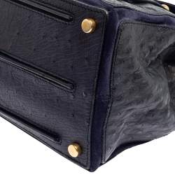 Pre Owned حقيبة ساتشل ايف سان لوران موس تو جلد نعام أزرق كحلي 