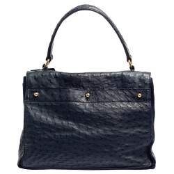 Pre Owned حقيبة ساتشل ايف سان لوران موس تو جلد نعام أزرق كحلي 