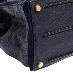 Pre Owned حقيبة ساتشل ايف سان لوران موس تو جلد نعام أزرق كحلي 