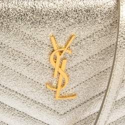 Pre Owned Saint Laurent Metallic Gold Matelasse Leather Monogram Envelope Wallet on Chain