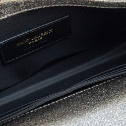 Pre Owned Saint Laurent Metallic Gold Matelasse Leather Monogram Envelope Wallet on Chain