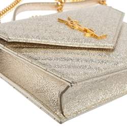 Pre Owned Saint Laurent Metallic Gold Matelasse Leather Monogram Envelope Wallet on Chain