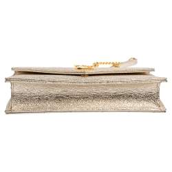 Pre Owned Saint Laurent Metallic Gold Matelasse Leather Monogram Envelope Wallet on Chain