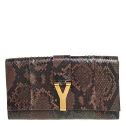 مملوكة مسبقًا حقيبة كلتش سان لوران باريس واي-لاين جلد ثعبان بني