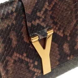 مملوكة مسبقًا حقيبة كلتش سان لوران باريس واي-لاين جلد ثعبان بني