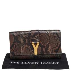 مملوكة مسبقًا حقيبة كلتش سان لوران باريس واي-لاين جلد ثعبان بني