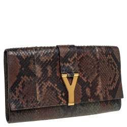 مملوكة مسبقًا حقيبة كلتش سان لوران باريس واي-لاين جلد ثعبان بني