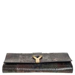 مملوكة مسبقًا حقيبة كلتش سان لوران باريس واي-لاين جلد ثعبان بني