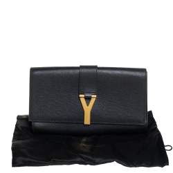 مملوكة مسبقًا Yves Saint Laurent Black Textured Leather Y-Ligne Clutch