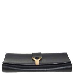 مملوكة مسبقًا Yves Saint Laurent Black Textured Leather Y-Ligne Clutch