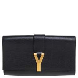 مملوكة مسبقًا Yves Saint Laurent Black Textured Leather Y-Ligne Clutch