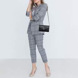 Pre Owned Saint Laurent Black Chevron Quilted Leather Monogram Envelope Wallet on Chain