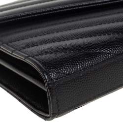 Pre Owned Saint Laurent Black Chevron Quilted Leather Monogram Envelope Wallet on Chain