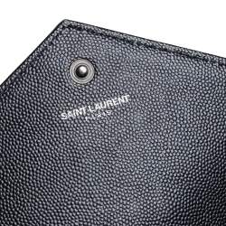 Pre Owned Saint Laurent Black Chevron Quilted Leather Monogram Envelope Wallet on Chain